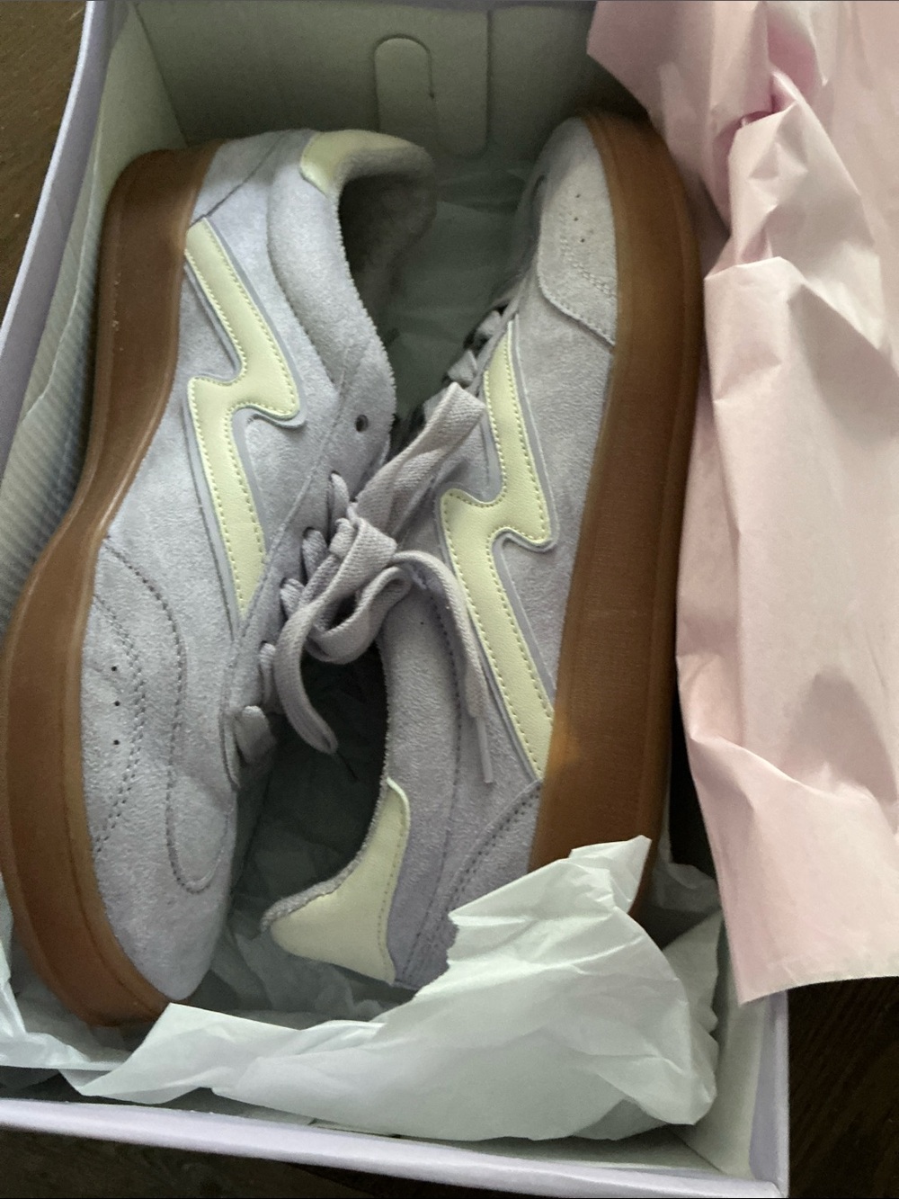 Madden Girl Light lilac Suede Sneakers with Gum Sole and Cream Accent